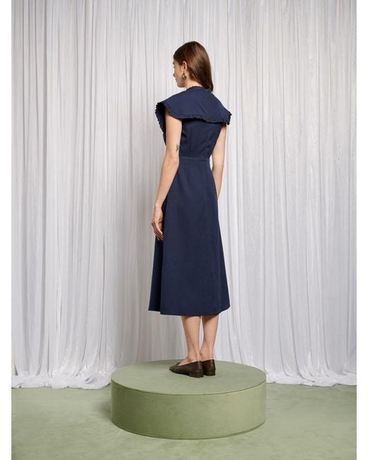 Sister Jane Blue Bibi Bib Collar Midi Dress