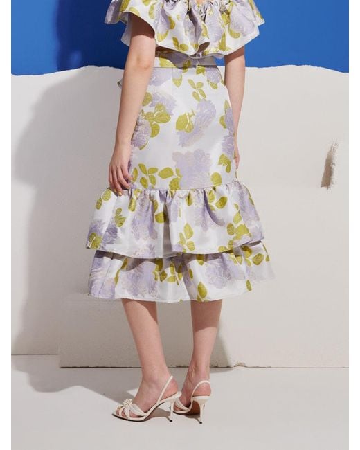 Sister Jane Blue Fig Flora Jacquard Ruffle Skirt