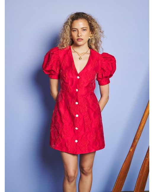 Sister Jane Red Tansy Jacquard Mini Dress