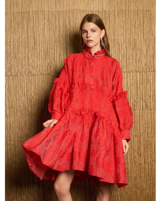 Sister Jane Red Dream Barbara Jacquard Embellished Dress