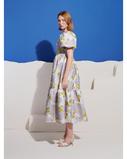Sister Jane Blue Fig Flora Jacquard Midi Dress
