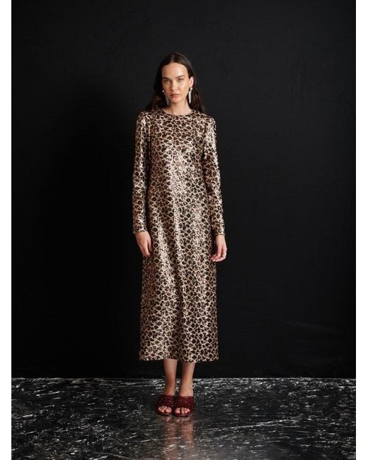 Sister Jane Black Ghospell Yara Sequin Leopard Midi Dress