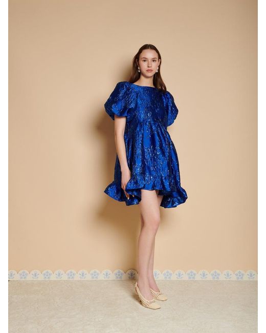Sister Jane Blue Watercolour Jacquard Mini Dress