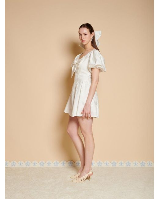 Sister Jane Natural Klara Jacquard Bow Mini Dress