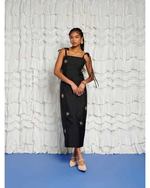 Sister Jane Gray Dream Sol De Noche Beaded Midi Dress