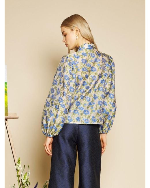 Sister Jane Blue Iris Jacquard Bow Blouse