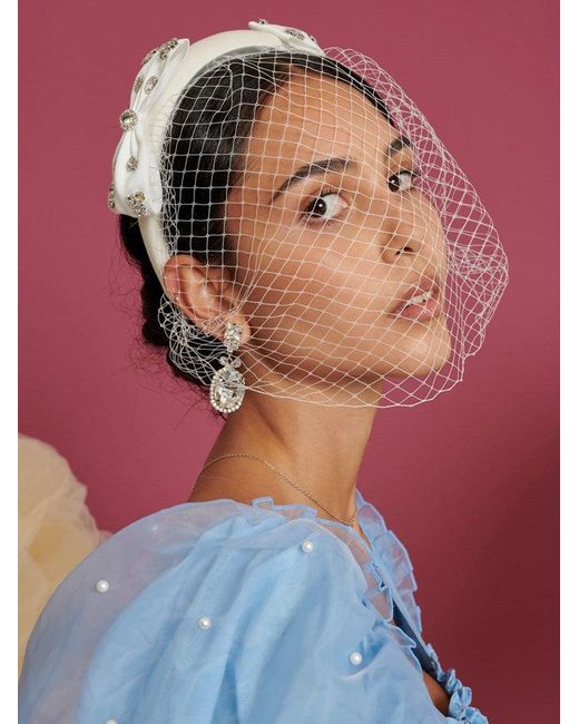 Sister Jane Satin Dream Eliza Bow Veil Headband in Ivory (White) Lyst