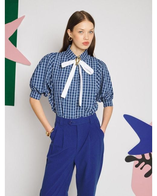 Sister Jane Blue Celeste Check Blouse
