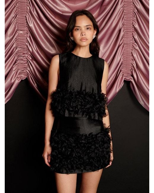 Sister Jane Black Plume Organza Top