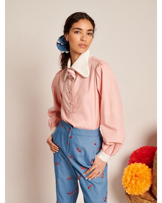 Sister Jane Blue Passiflora Contrast Collar Blouse