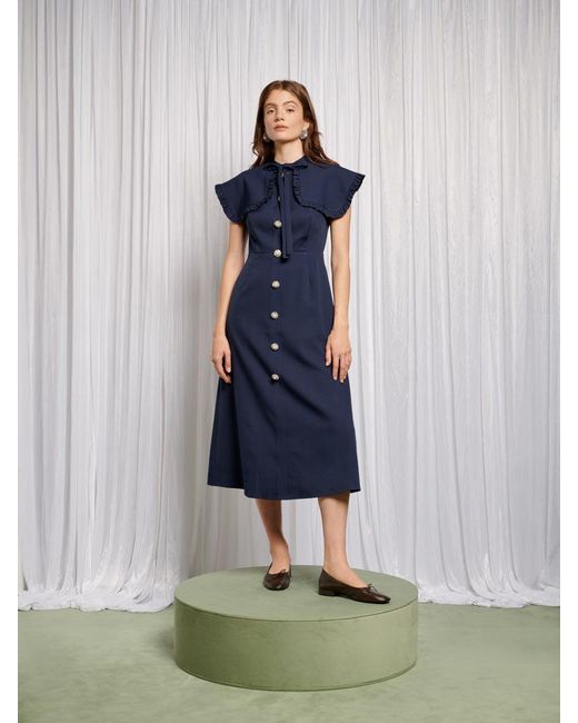 Sister Jane Bibi Bib Collar Midi Dress in Blue | Lyst
