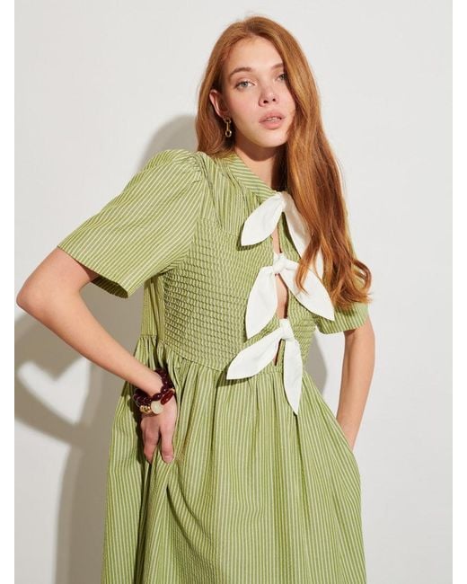 Sister Jane Green Ghospell Sali Stripe Tie Front Midi Dress