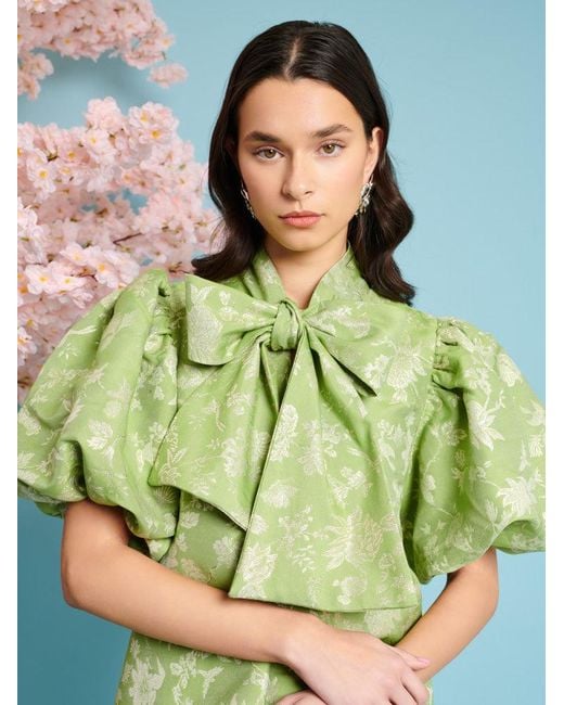 Sister Jane Laurel Jacquard Bow Dress in Green | Lyst
