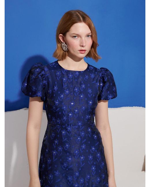 Sister Jane Blue Azure Jacquard Midi Dress