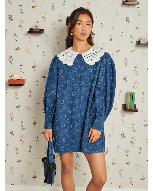 Sister Jane Blue Prize Heart Denim Mini Dress
