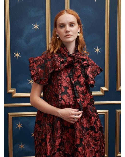 【英国発Sister Jane】Fantasy floral-jacquard satin dress Sister Jane Fantasy Floral-Jacquard Satin Midi Dress in Red