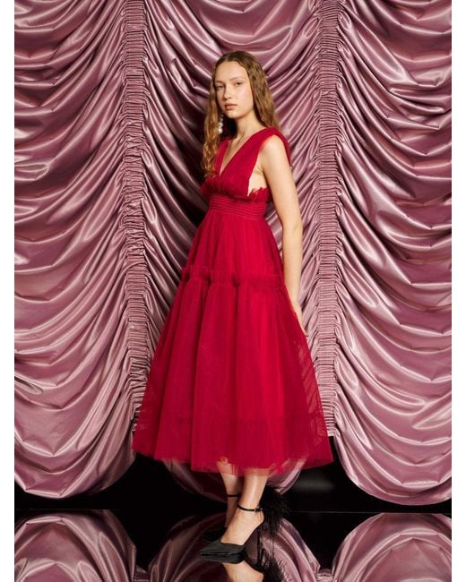 Sister Jane Red Dream Rouge Tulle Midi Dress