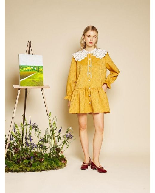 Sister Jane Yellow Jaune Jacquard Mini Dress