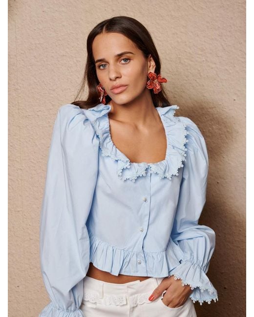 Sister Jane Blue Veil Ruffle Top