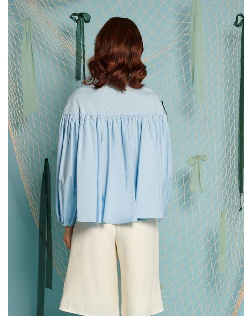 Sister Jane Blue Seashell Pearl Blouse
