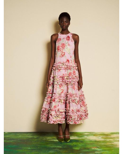 sister jane rose tiered dress 刺繍 Sister Jane Dream Rosier Jacquard Ruffle Maxi Dress in Pink | Lyst