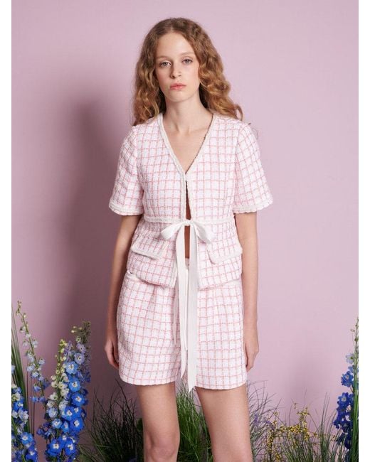 Sister Jane Pink Wildflower Tweed Tie Top