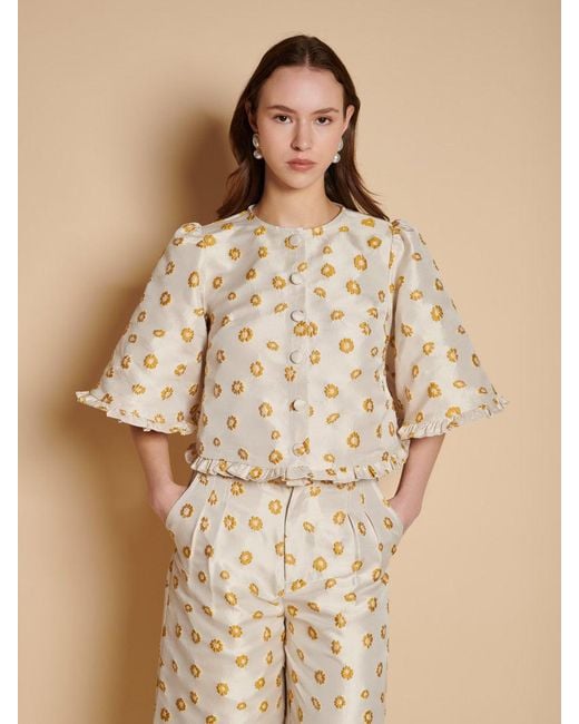 Sister Jane Natural Mora Jacquard Ruffle Top