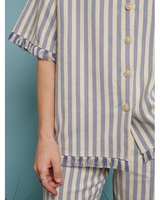 Sister Jane Blue Cameron Fray Stripe Boxy Shirt