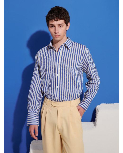 Sister Jane Blue Paros Stripe Embellished Shirt