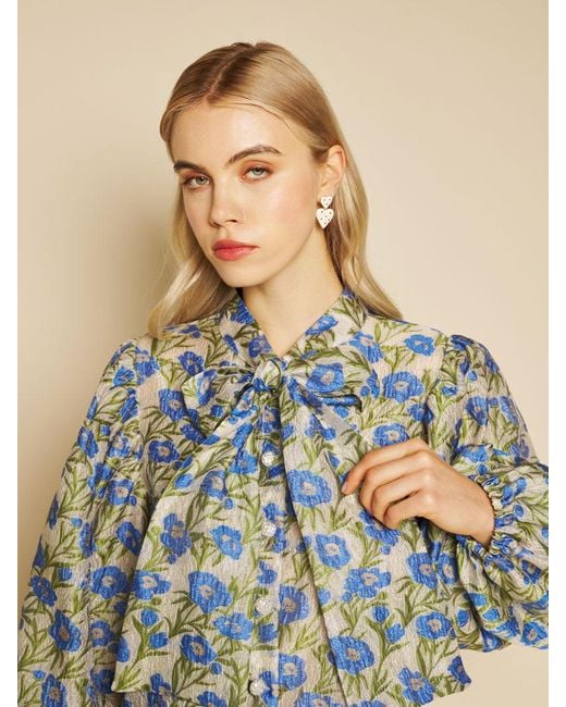Sister Jane Blue Iris Jacquard Bow Blouse