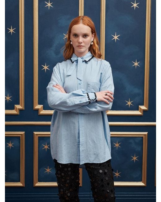 Sister Jane Blue Penny Stripe Gem Shirt