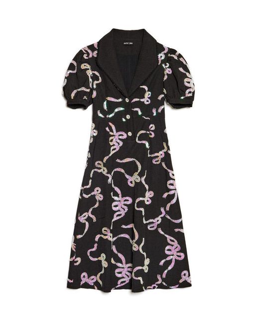 Sister Jane Black Ripple Bow Embellished Midi Dress