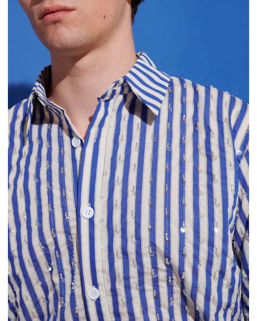Sister Jane Blue Paros Stripe Embellished Shirt