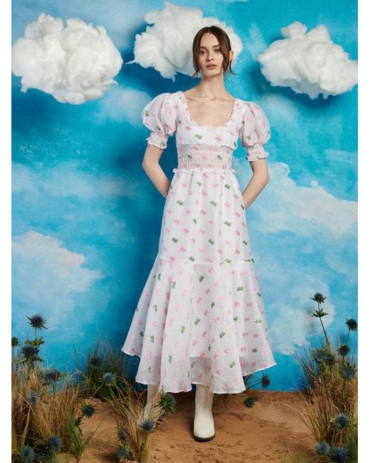 Sister Jane Blue Folk Bow Jacquard Dress
