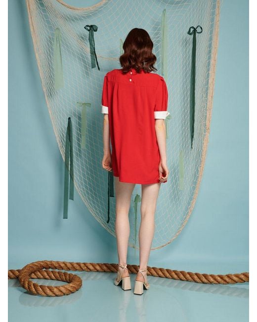 Sister Jane Red Ahoy Pleated Mini Dress