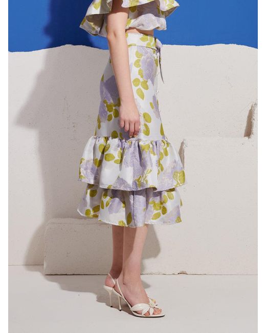 Sister Jane Blue Fig Flora Jacquard Ruffle Skirt