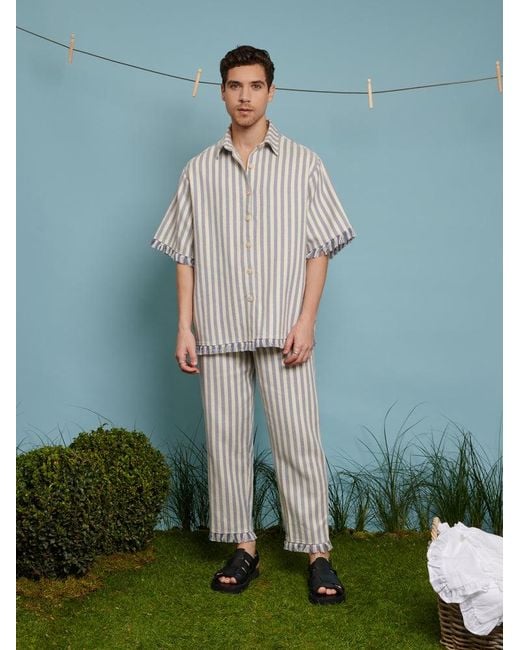 Sister Jane Blue Cameron Fray Stripe Boxy Shirt