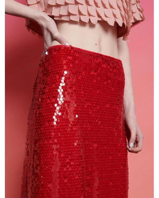 Sister Jane Red Ghospell Christina Sequin Midi Skirt