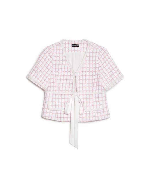 Sister Jane Pink Wildflower Tweed Tie Top