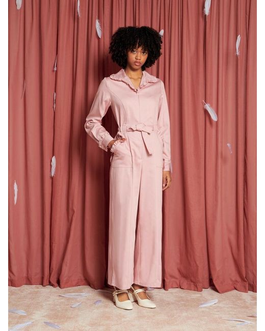 Sister Jane Pink Lovebirds Ruffle Jumpsuit
