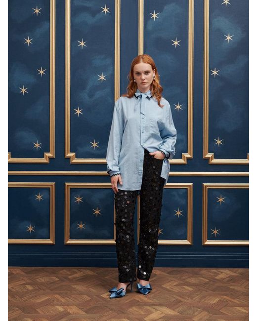 Sister Jane Blue Penny Stripe Gem Shirt