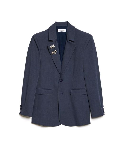 Sister Jane Blue Albert Brooch Single Breasted Blazer