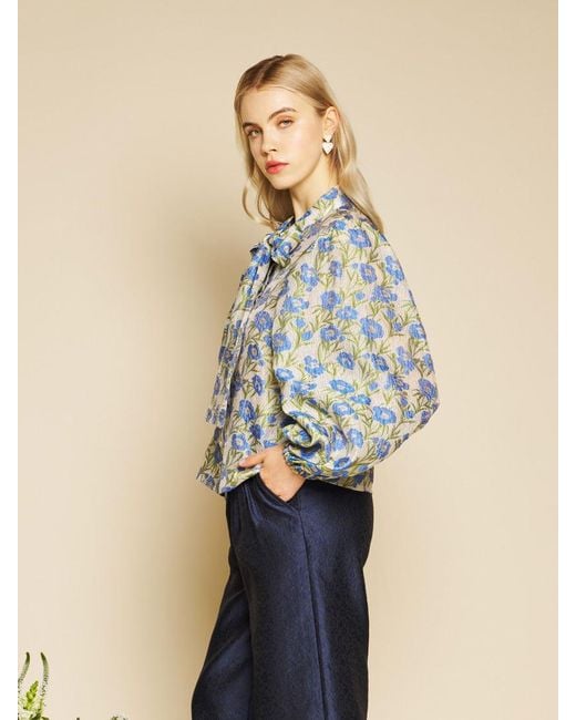 Sister Jane Blue Iris Jacquard Bow Blouse