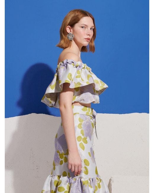 Sister Jane Blue Fig Flora Jacquard Ruffle Top