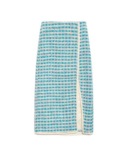 Sister Jane Blue Dream Novelty Tweed Midi Skirt