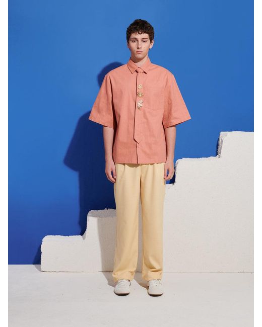 Sister Jane Blue Ochre Boxy Shirt With Tie Pins