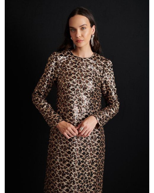 Sister Jane Black Ghospell Yara Sequin Leopard Midi Dress