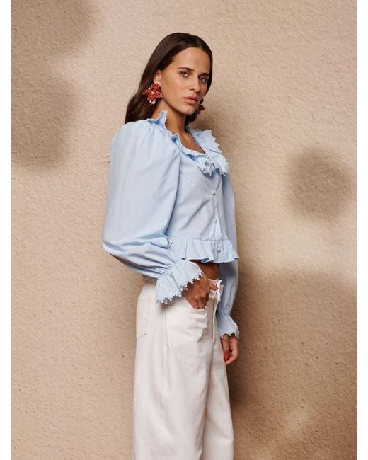 Sister Jane Blue Veil Ruffle Top