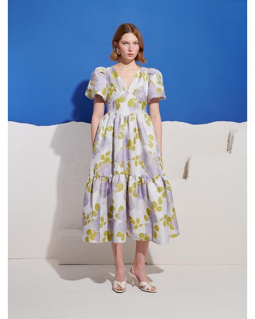 Sister Jane Blue Fig Flora Jacquard Midi Dress