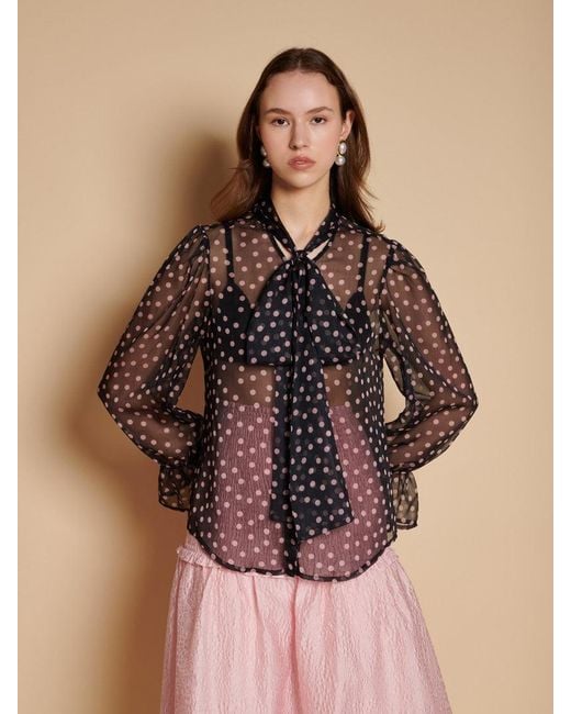 Sister Jane Natural Painterly Polka Chiffon Blouse